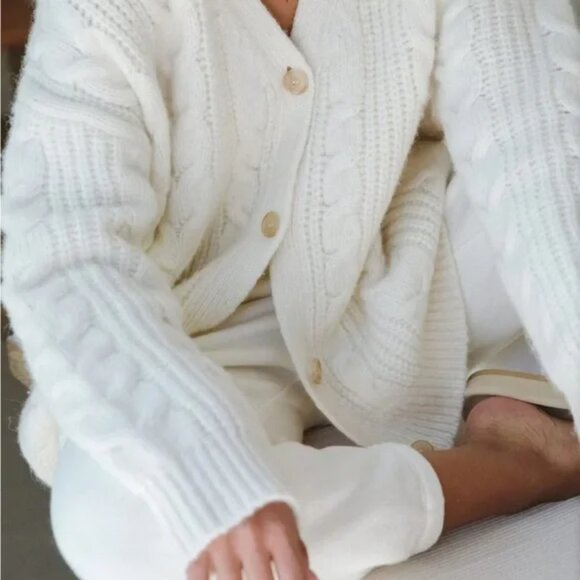 Jenni Kayne Cable Cocoon Cardigan Oversized in Ivory White Size Small NWT - Picture 11 of 12